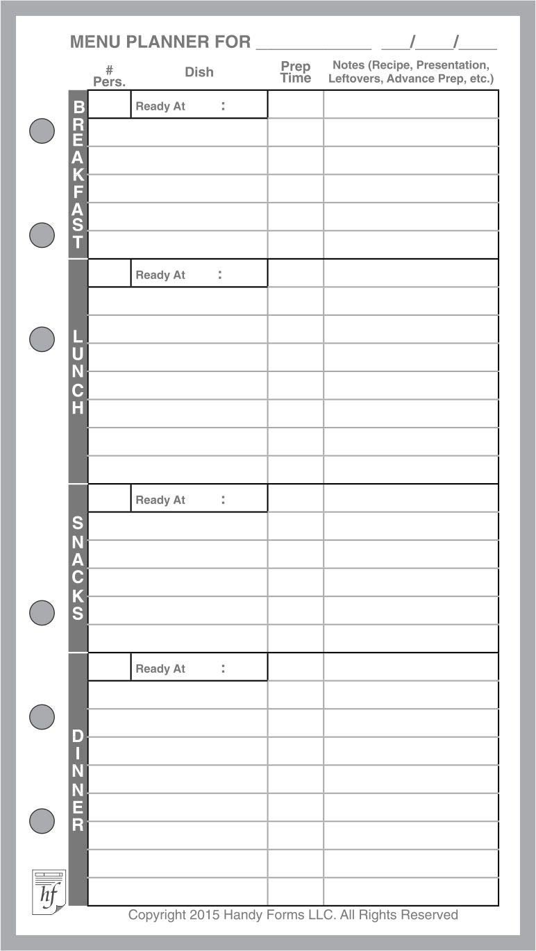 Handy Forms Personal Size Menu Planner and Shopping List, Sized and Punched for Filofax Personal Notebook (3.7" x 6.75") - Image 1